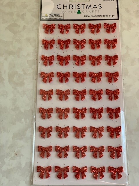 CHRISTMAS CRAFTS STICKERS 3D RED BOWS CHRISTMAS GLITTER FOAM MINI RED BOWS 84PCS
