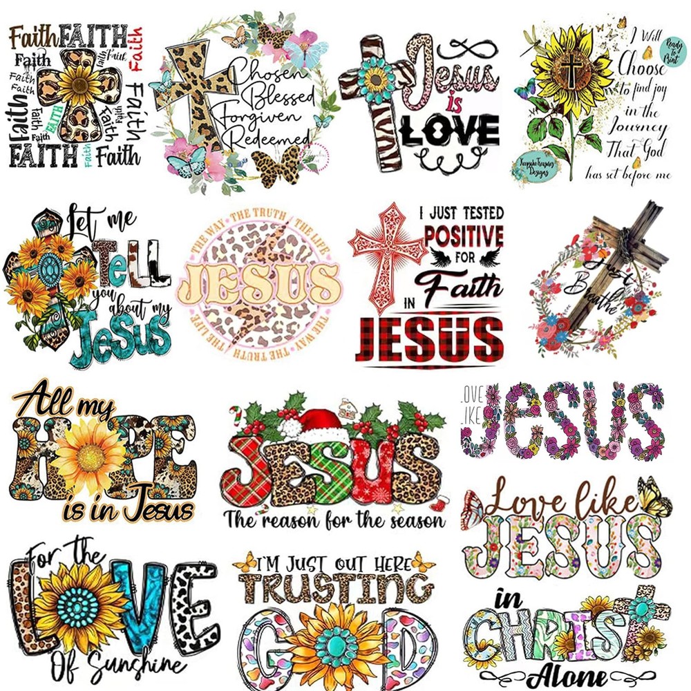 15PCS Jesus God Patches Iron on Transfer 2.3 inches x 2 inches,