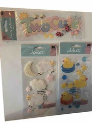 JOLEE *TWO CUTE *RUBBER DUCKIES and *PINK SHEEP + MOON Scrapbook Sticker LOT!