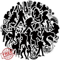 TNCDJKPA Rock Roll Stickers 50pc Black White