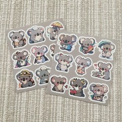 18 Cute Koala Bear Stickers, 1.7” Kawaii/Chibi Koala Waterproof Animal Decals
