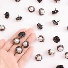 100 PCS 16mm Retro Floral Pearl Mini Brad Fasteners Split Pins Paper Craft
