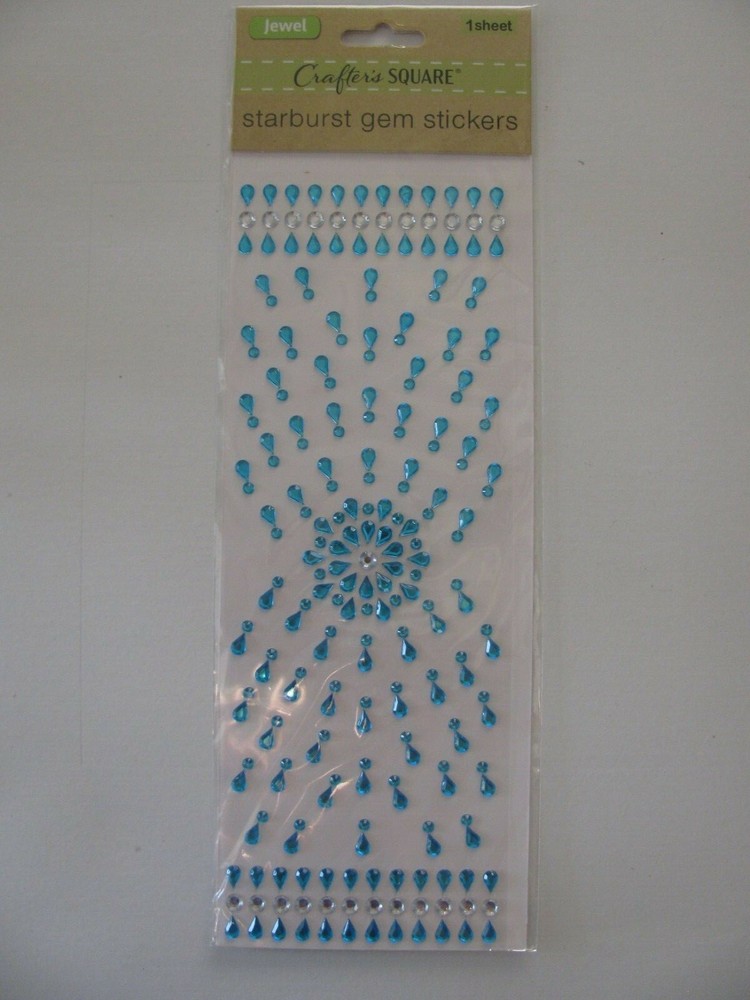 Crafters Square JEWEL STARBURST GEM STICKERS Blue/Clear 1 Sheet 3.75″X10.25″ NIP