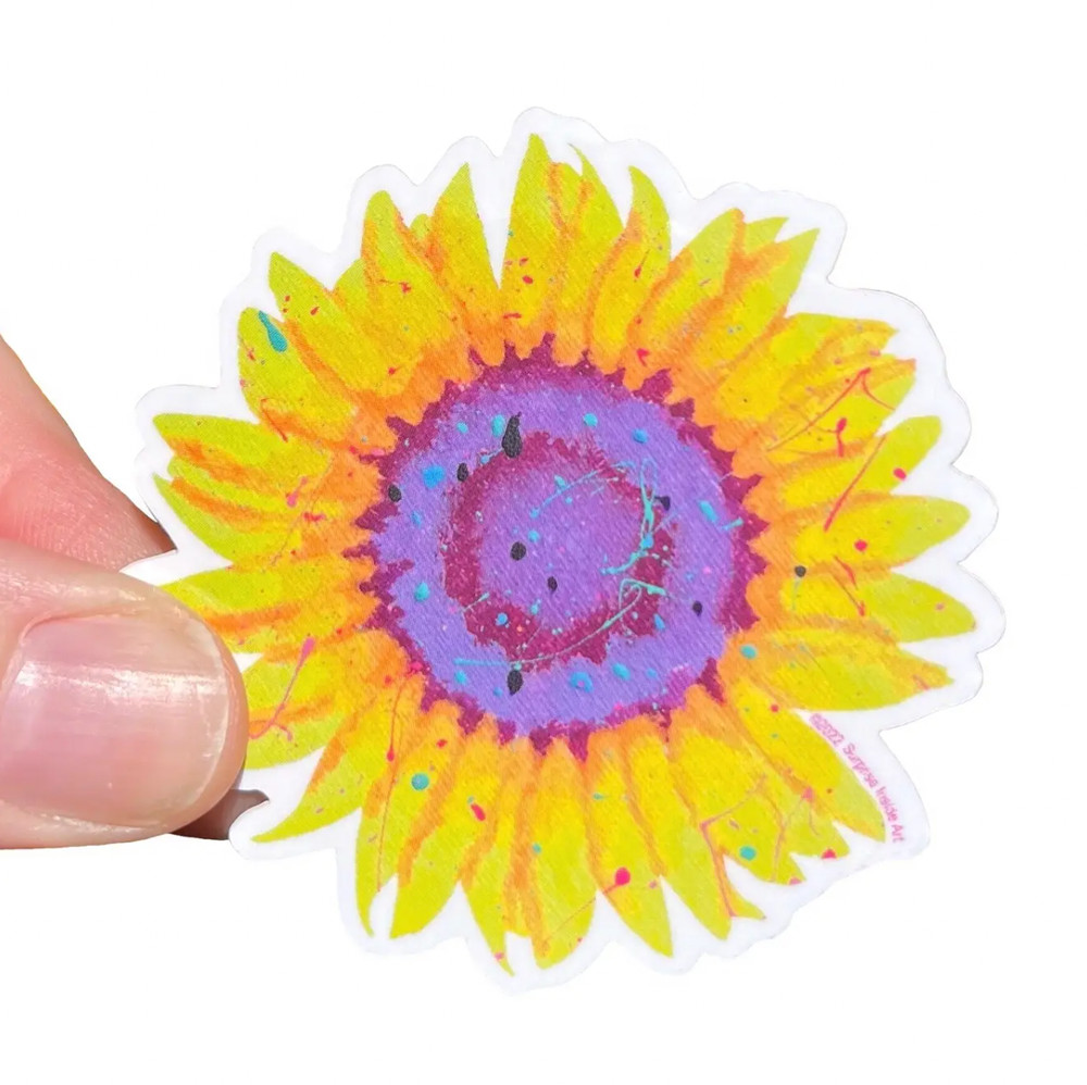 Lot of 5 Weatherproof Vinyl Stickers: Splatter Paint Sunflower