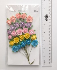 Pastel Mini Roses On Stems Paper Flowers Scrapbook Embellishments Recollections