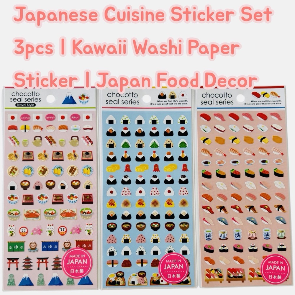 Japanese Food Stickers Set 3 Sheets Kawaii Scrapbooking Sticker Japan