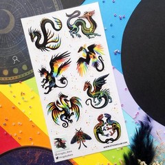 Remarkable Rainbow Creatures Stickers – Fantasy Sticker Sheet – Scrapbooking