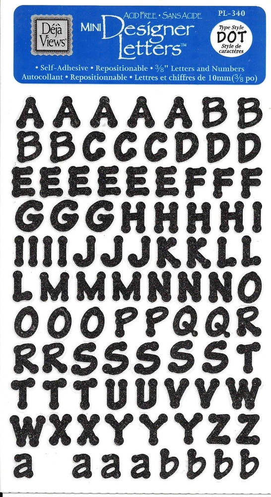 ALPHABET Black Dot Letters 3/8″ Upper Lower Case Numbers Deja Views Stickers