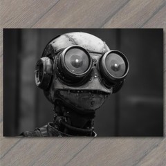STICKER Classic Robot Black Eyes Industrial Retro Future Strange Weird Machine