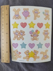1984 Vintage Hallmark Sticker Sheet – Teddy Bears with Hearts and Stars