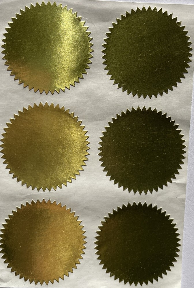 GOLD METALLIC ROUND ENVELOPE SEAL Sticker(6pc) Shine•Christmas•Award•Card Making