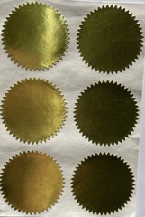 GOLD METALLIC ROUND ENVELOPE SEAL Sticker(6pc) Shine•Christmas•Award•Card Making