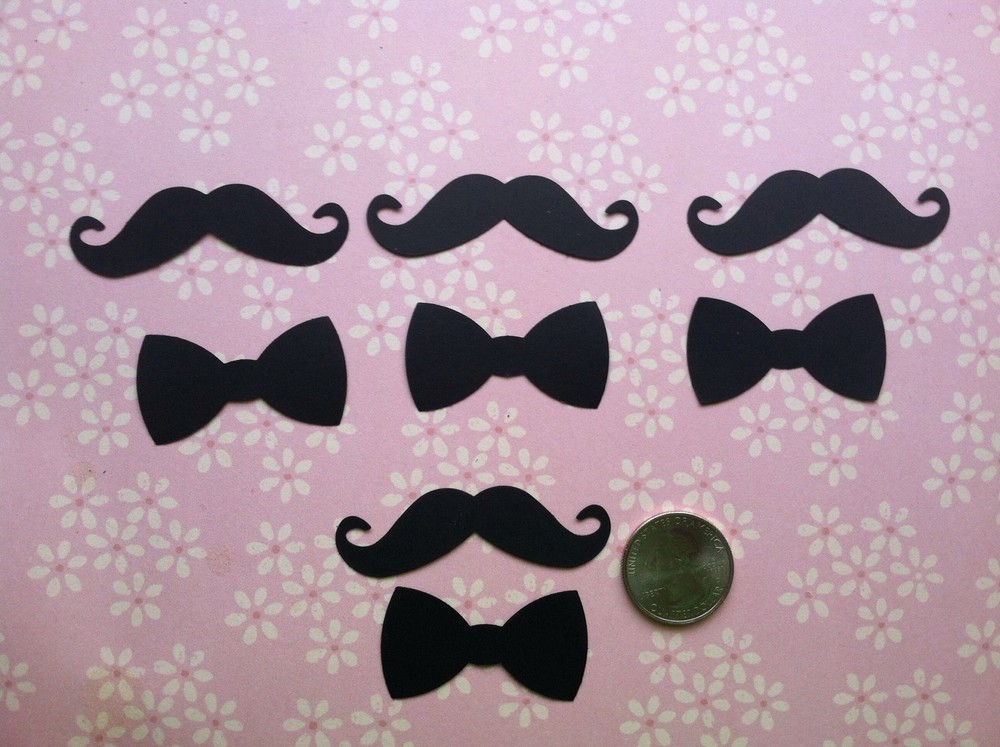 50 TOTAL BLACK 2 1/4 INCH MUSTACHE & BOW TIES 1 1/2 INCH DIE CUTS PUNCHES