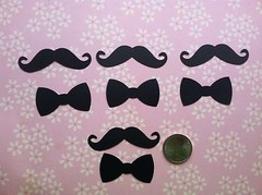 50 TOTAL BLACK 2 1/4 INCH MUSTACHE & BOW TIES 1 1/2 INCH DIE CUTS PUNCHES