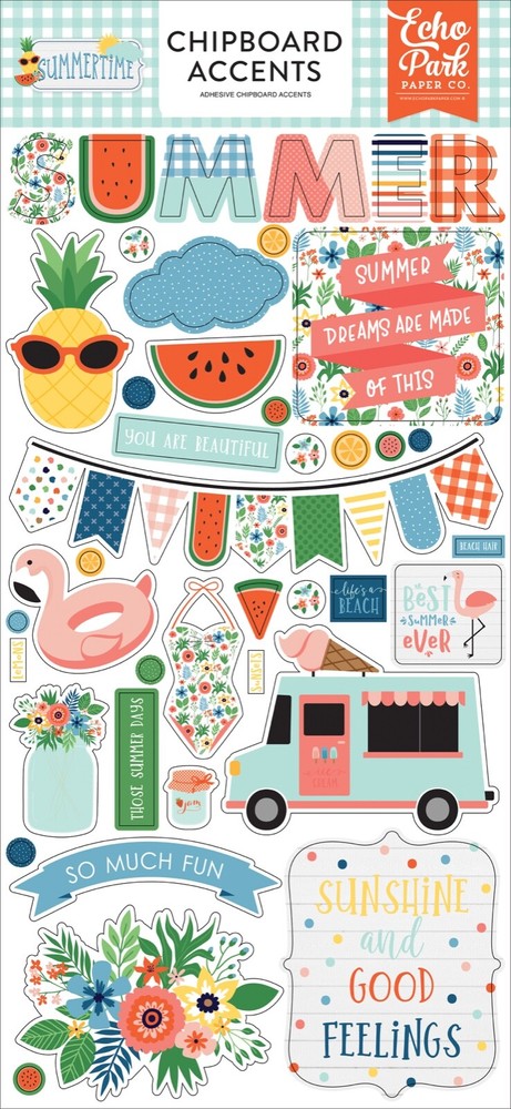 Echo Park Paper SUMMERTIME 6×13 Sheet of Chipboard Accents