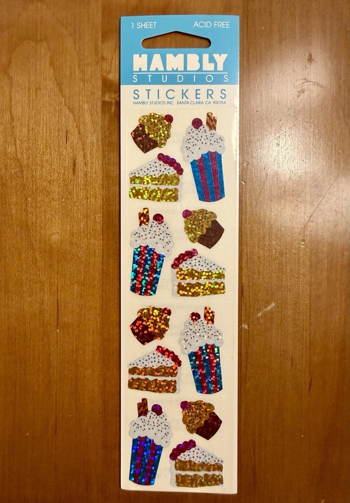 vintage hambly studios * prismatic ice cream soda & cake * binder stickers -nip