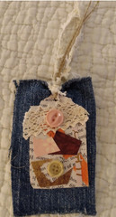 Six OOAK Junk Journal Denim Tags VTG Ephemera Scrapbooking Embellished Handmade