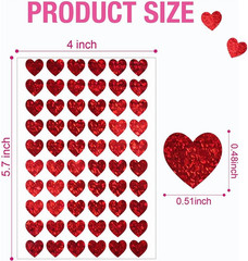 10 Heart-Shaped Stickers – Red Holographic Glittering Little Decals for Crafts