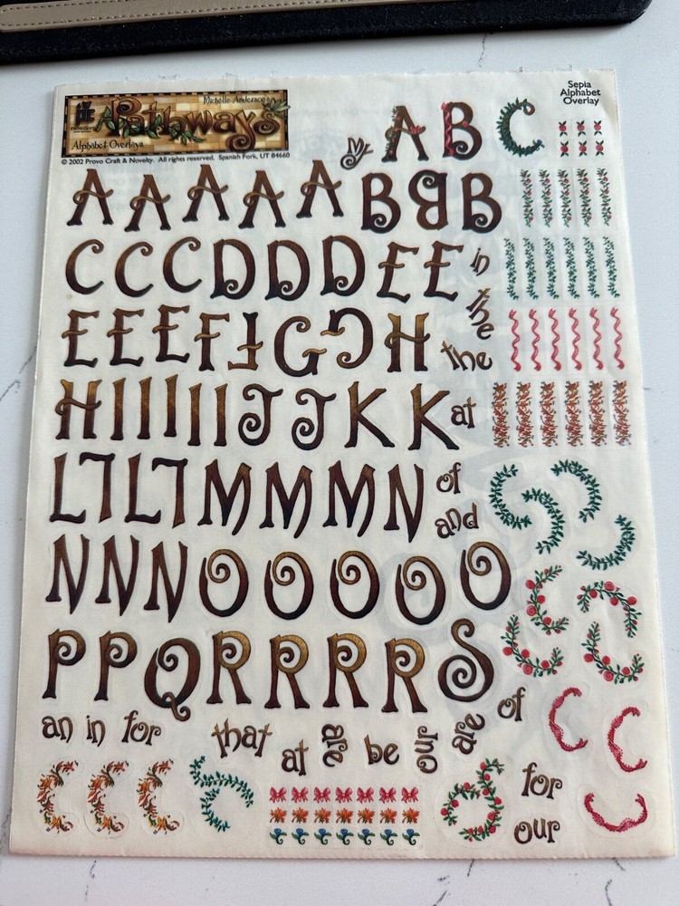 Provo Craft Michelle Anderson Pathways Sepia Alphabet Overlay Words Decorations