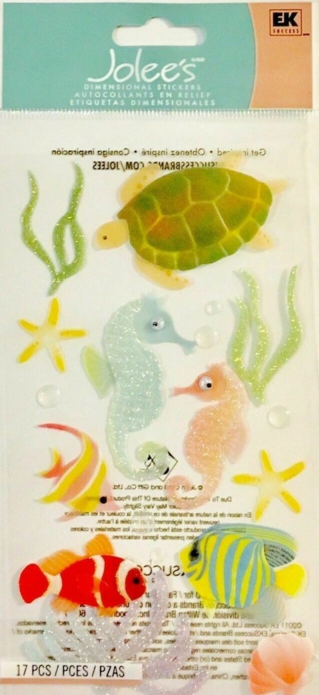 TROPICAL FISH Clown Angel Fish Sea Horse Turtle Ocean Jolee’s Vellum Stickers