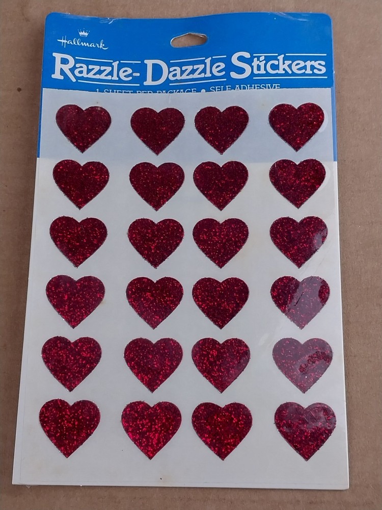Vintage Rare HTF 80s Hallmark Razzle Dazzle Stickers Glitter Red Hearts 1 Sheet