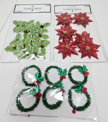 CHRISTMAS Paper Crafts Holly, Poinsettias, Garland Wreaths (1 1/2 to 2″ each)