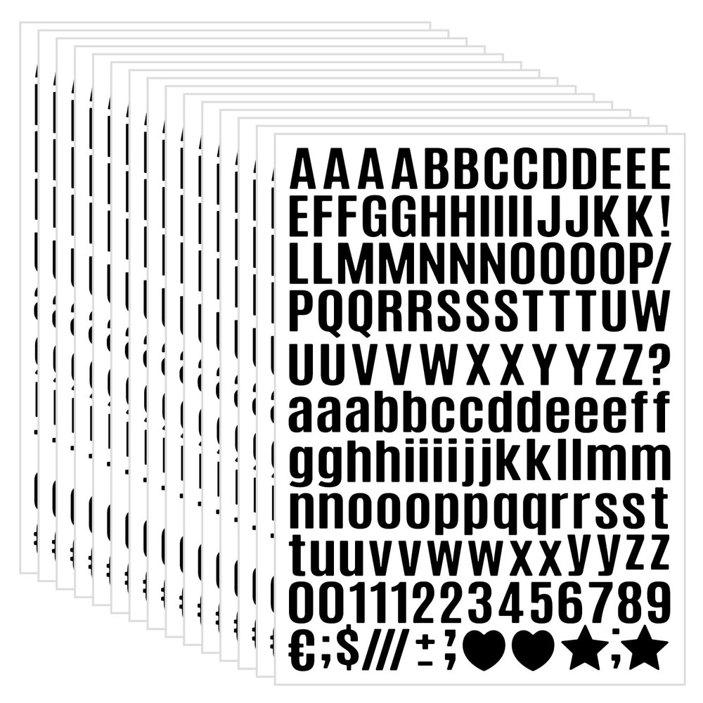 15 Sheet Small Letter Stickers, 1/2 Inch Black Vinyl Self 0.5 Inch,