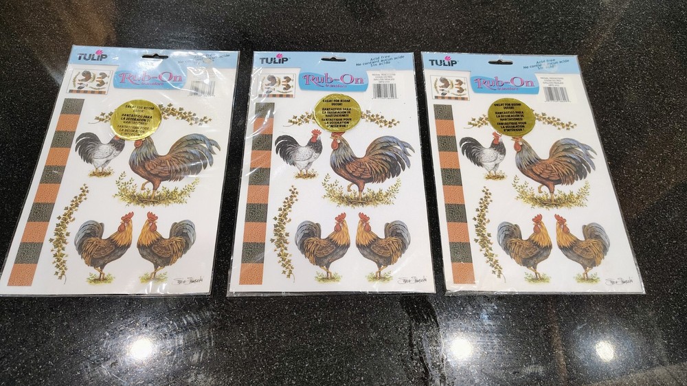 vintage Tulip rub on transfer Roosters lot of 3 packages vintage 2002