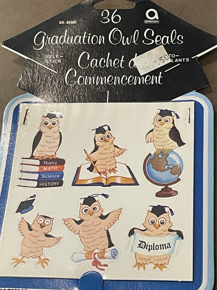 Vintage Graduation Owls Cute Birds Stickers 36 Stickers NIP NOS