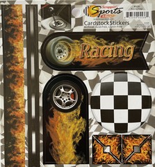 RACING FLAGS Card-Stock Stickers (22pc)Scrappin’Sports•Driver•Speed •Track•Fire•
