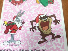 VTG 1991 Warner 3M Looney Tunes Post It Removable Stickers Christmas 2 Sheet NOS