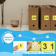 1.5″ Consecutive Number Stickers, 1 Set Self Adhesive Number Decals, Yellow