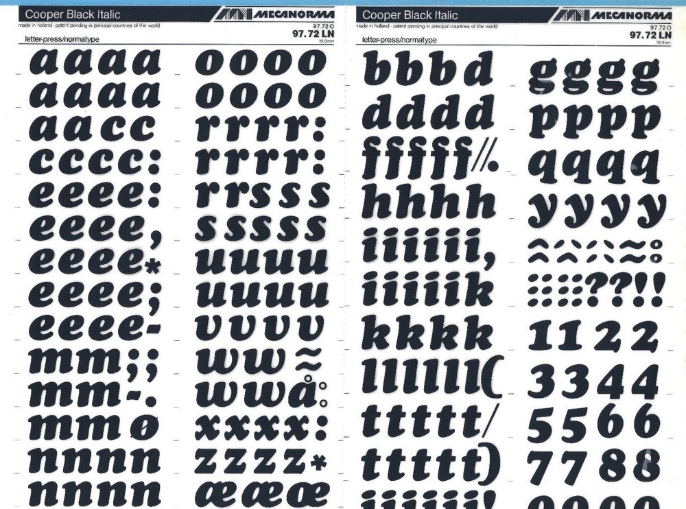 MECANORMA Transfer Lettering 97.72 LN Letraset #449 COPPER BLACK IT. 19.9mm