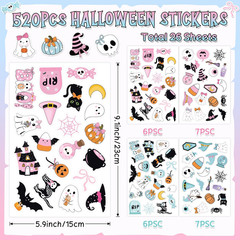 26 Sheets Halloween Stickers Crafts – 520Pcs Pumpkin Spider Skeleton Ghost Witch