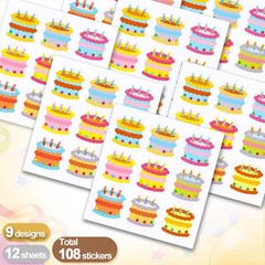 108 Pcs Assorted Cake Stickers Adhesive Colorful Creative Happy Cake Bakery S…