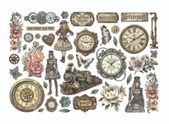 Stamperia GARDENS OF TIME Adhesive Ephemera Steampunk Clocks 40pc DFLCT78