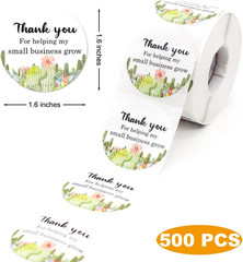 500pcs Cactus Thank You Stickers 1.5 Inch Small Business Packaging Labels Roll