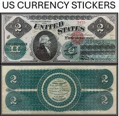 $2 Two Dollar 1862 Legal Tender Note (US CURRENCY STICKERS)