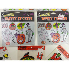 10 Halloween Themed Reflective Stickers Clings Pumpkins Skeleton VIntage 1992