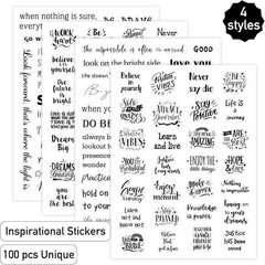 100Pcs Black Inspirational Quotes Stickers – Waterproof Transparent Motivational