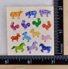 Sandylion TINY FARM ANIMALS Stickers PRISMATIC 1 SQ COW CHICKEN GOAT HORSE RARE