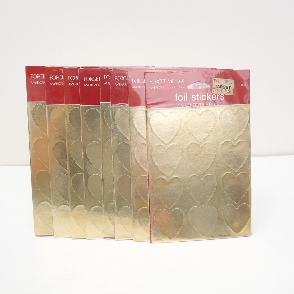 Vtg Gold Foil Heart Stickers American Greetings Forget Me Not 9 Pkgs Unopened