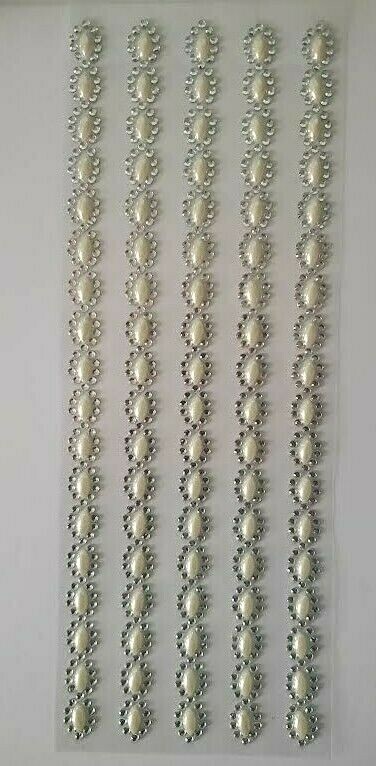 CraftbuddyUS 5 Oval with Pearl Self Adhesive Rhinestone Stripes,Color-CLEAR