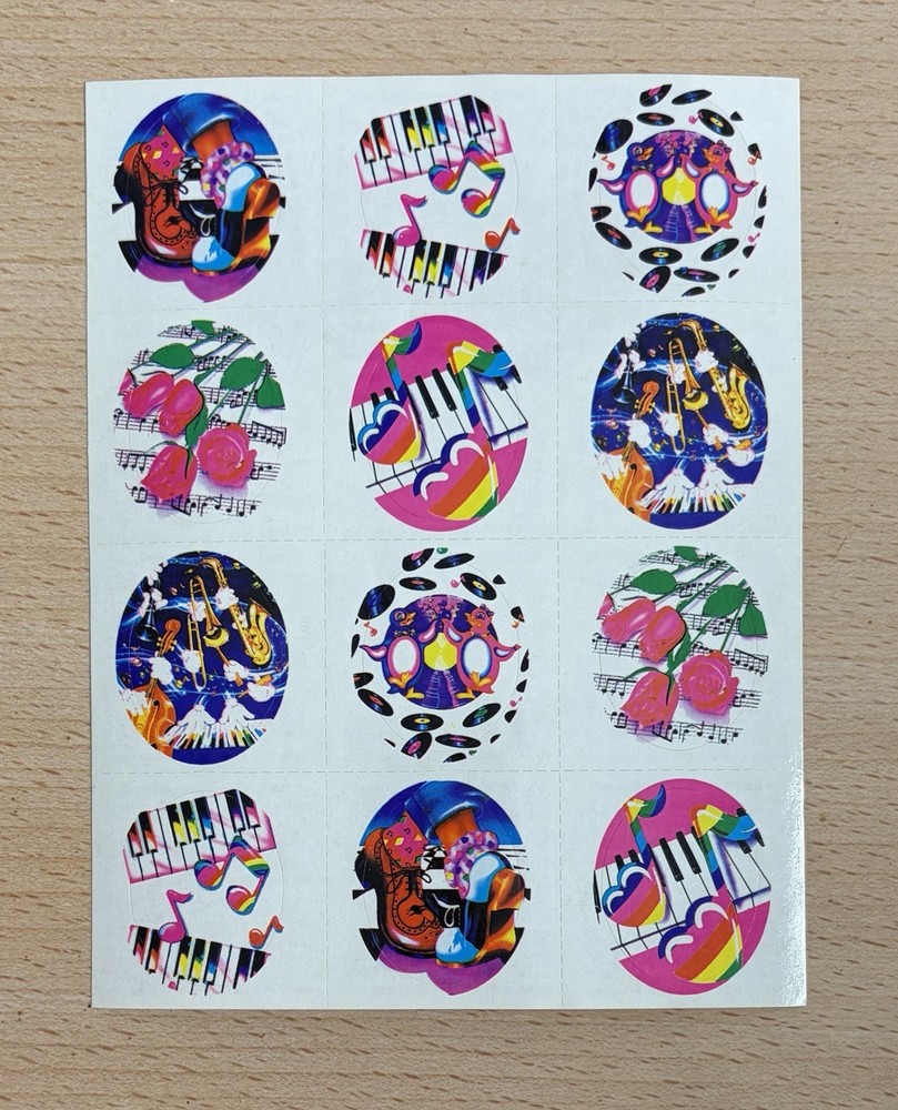 VINTAGE Lisa Frank Sticker Sheet – Music Notes Rainbow Keyboard Penguins – S110