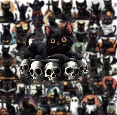 10pcs Black Halloween Cat Stickers- Scrapbook, Journal, DIY Crafts & Cards