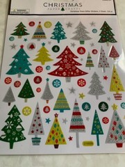 2 SHEETS – CHRISTMAS STICKER GLITTER TREES MULTI-SIZES-SHAPES 126PCS – 2 SHEETS