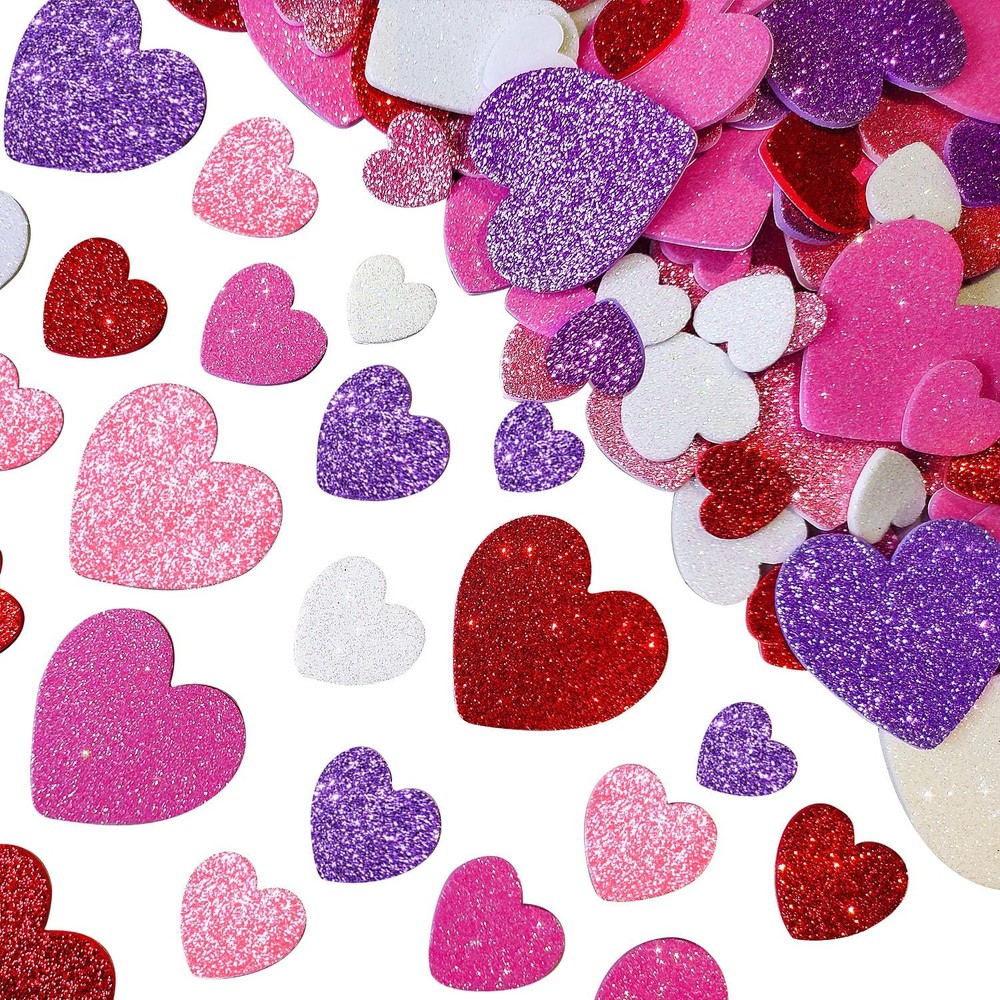 180 Pcs Valentine Foam Heart Stickers Red, Pink, Rose, White and Purple