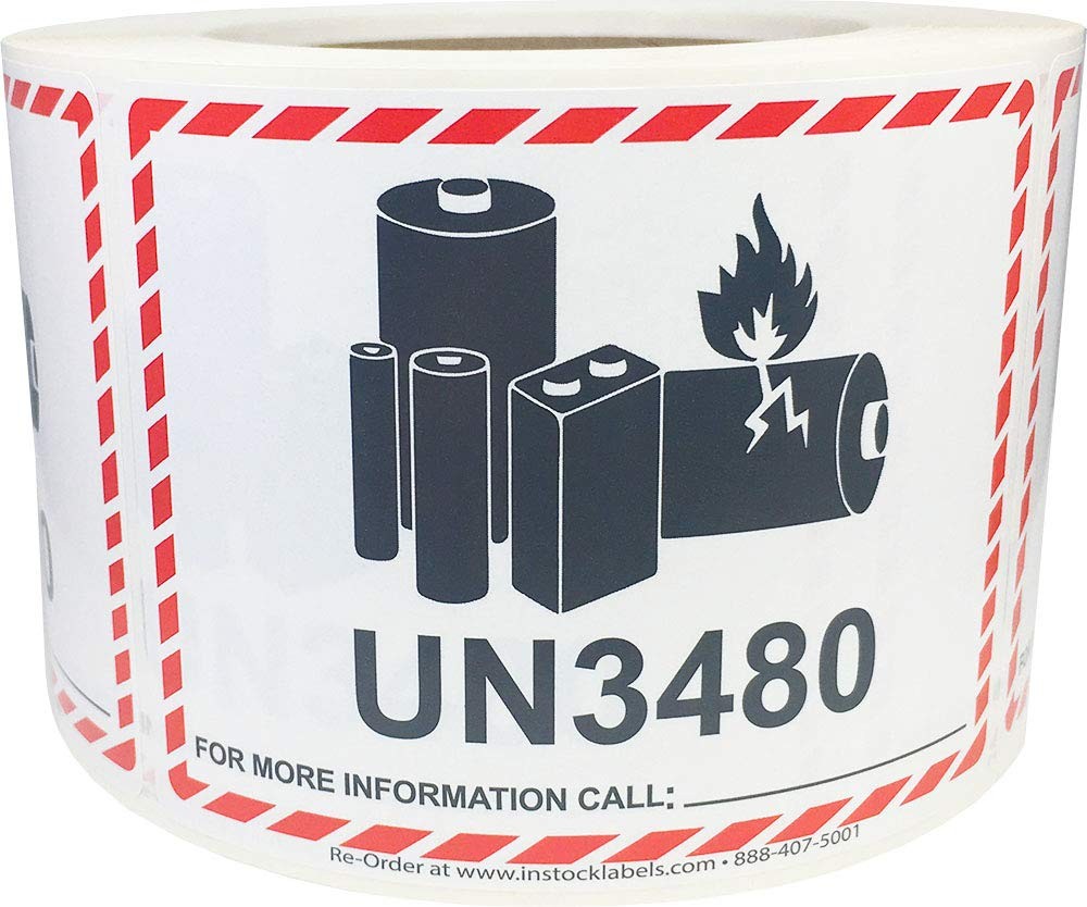 UN3480 Caution Lithium Battery Labels 3.25 x 4.25 Inch 500 Total Stickers for…
