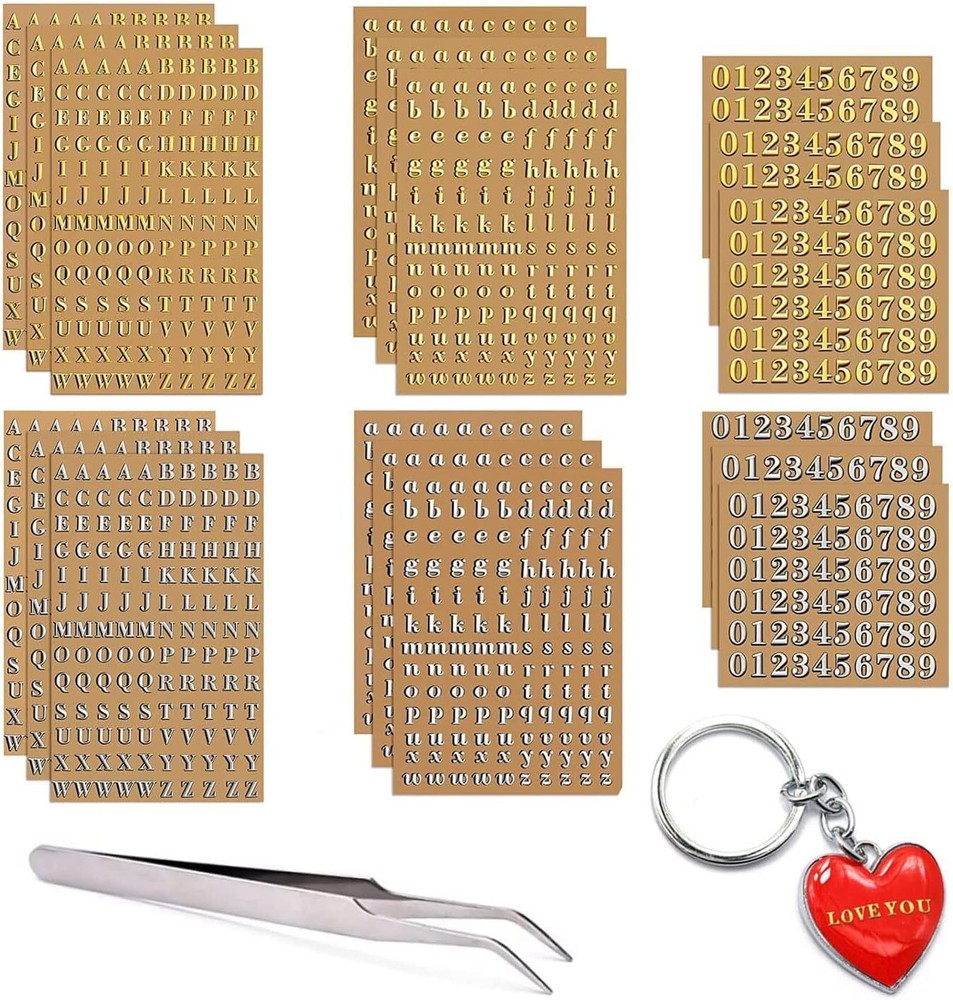 Small Letter Stickers for Resin,Mini Gold/Silver Letter Stickers Meta ,18 Sheets