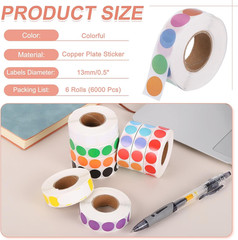 PATIKIL 6000Pcs 6 Roll Colored Dot Stickers, 0.5″ Circle Stickers Self Adhesive